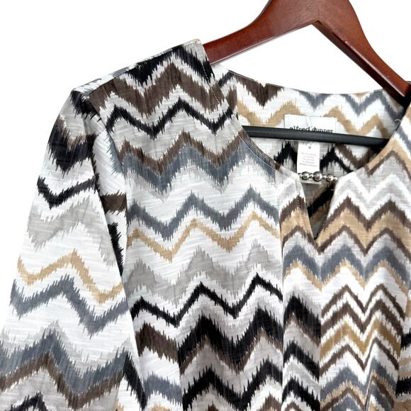 Alfred Dunner Sz Medium Black Beige White Formal Artsy Blouse Shirt Top Formal - Picture 3 of 8